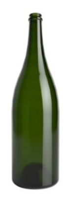 Green 3-liter Jeroboam glass bottle for sparkling wine or beer, large format packaging ideal for premium beverage presentation